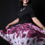 Peacock Feather Printed Pleated Skirt by Styliwish